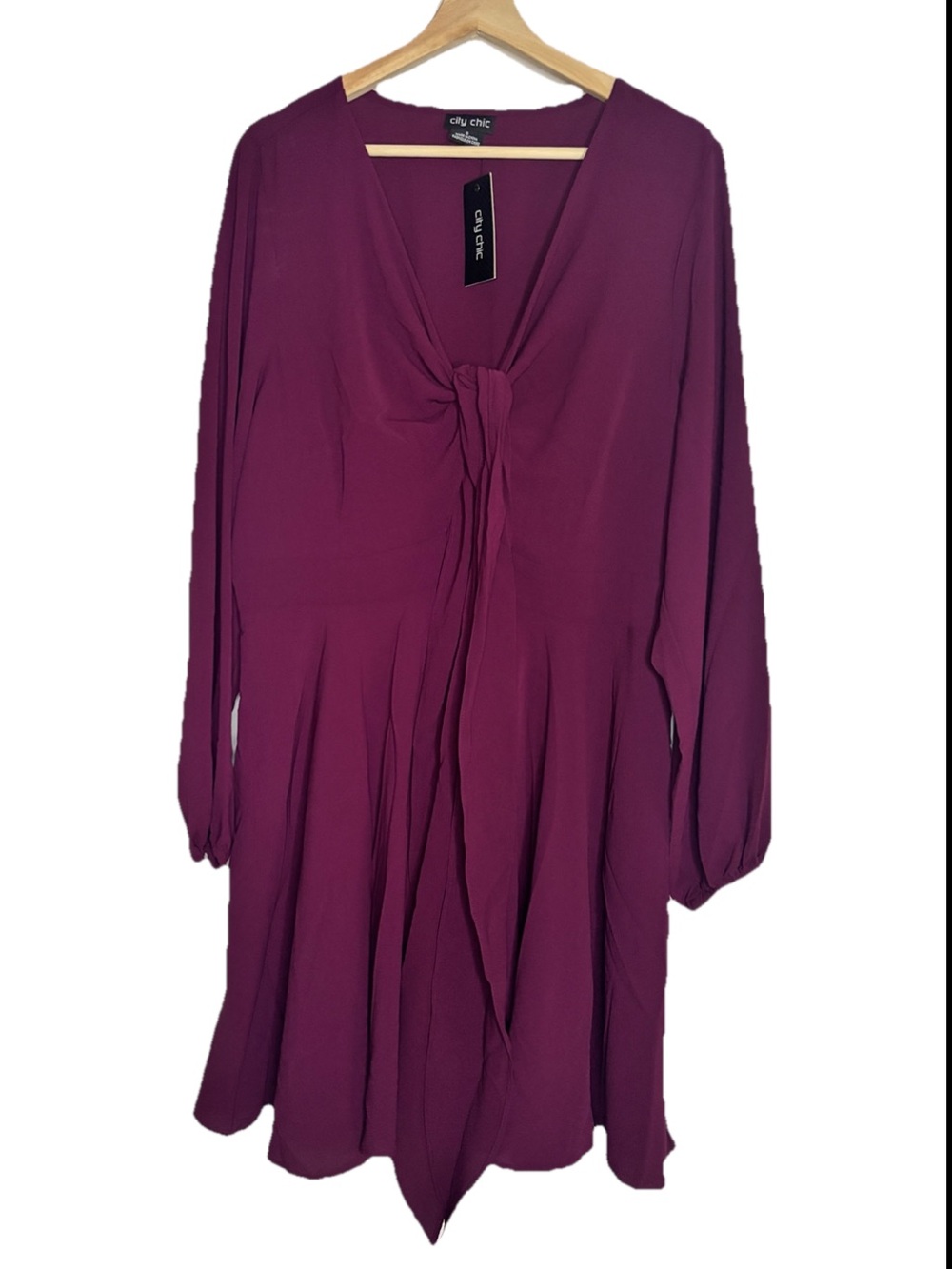 NWT City Chic Adelyn Dress Front Tie Long Sleeve Plum Sz 16